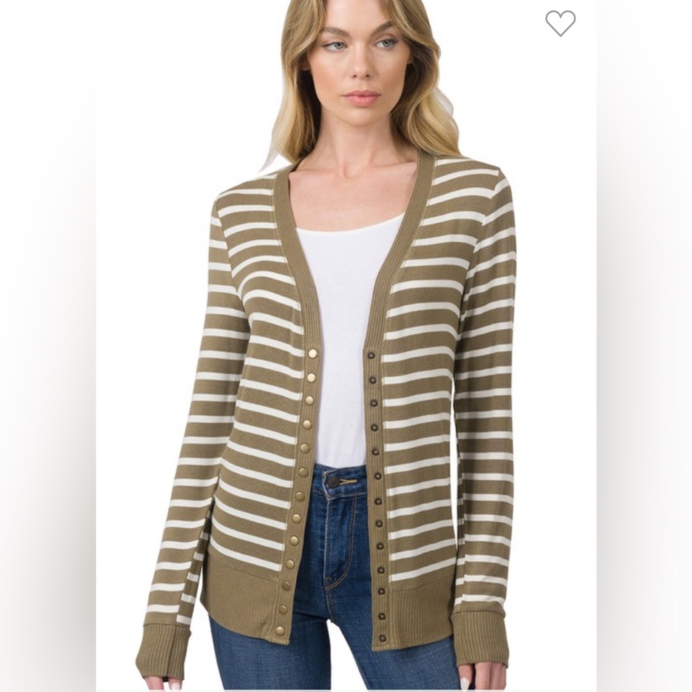 Zenana Outfitters Olive Green Striped Cardigan